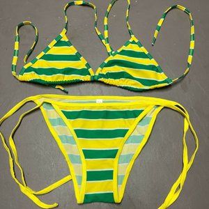 NWOT One Size Green/Yellow Striped Bikini